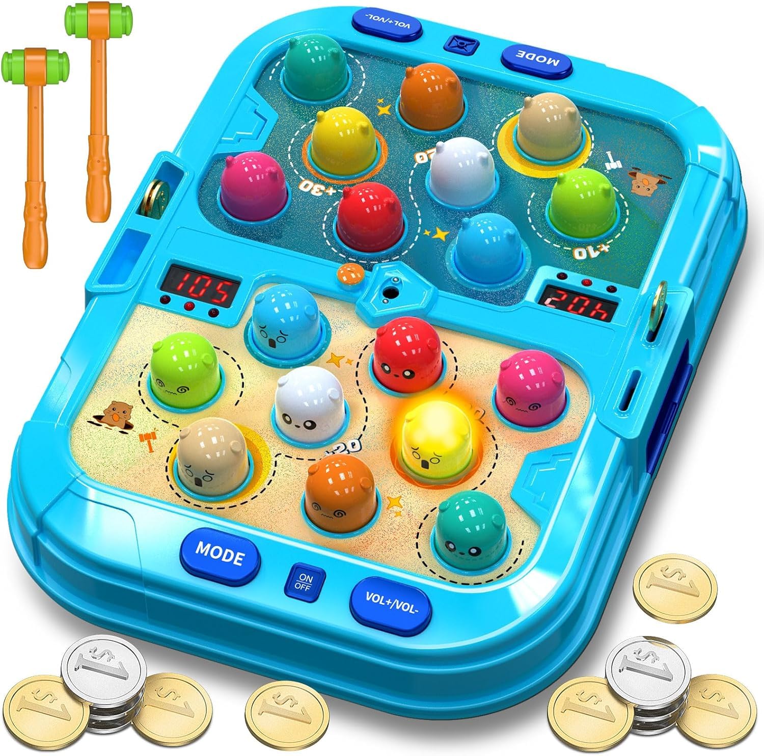 Hoperock Toddler Toys For 3 4 5 Year Old Boys,Toddler Games,With 2 Hammers,5 Modes Light-Up,9 Music Sprays,Interactive Education