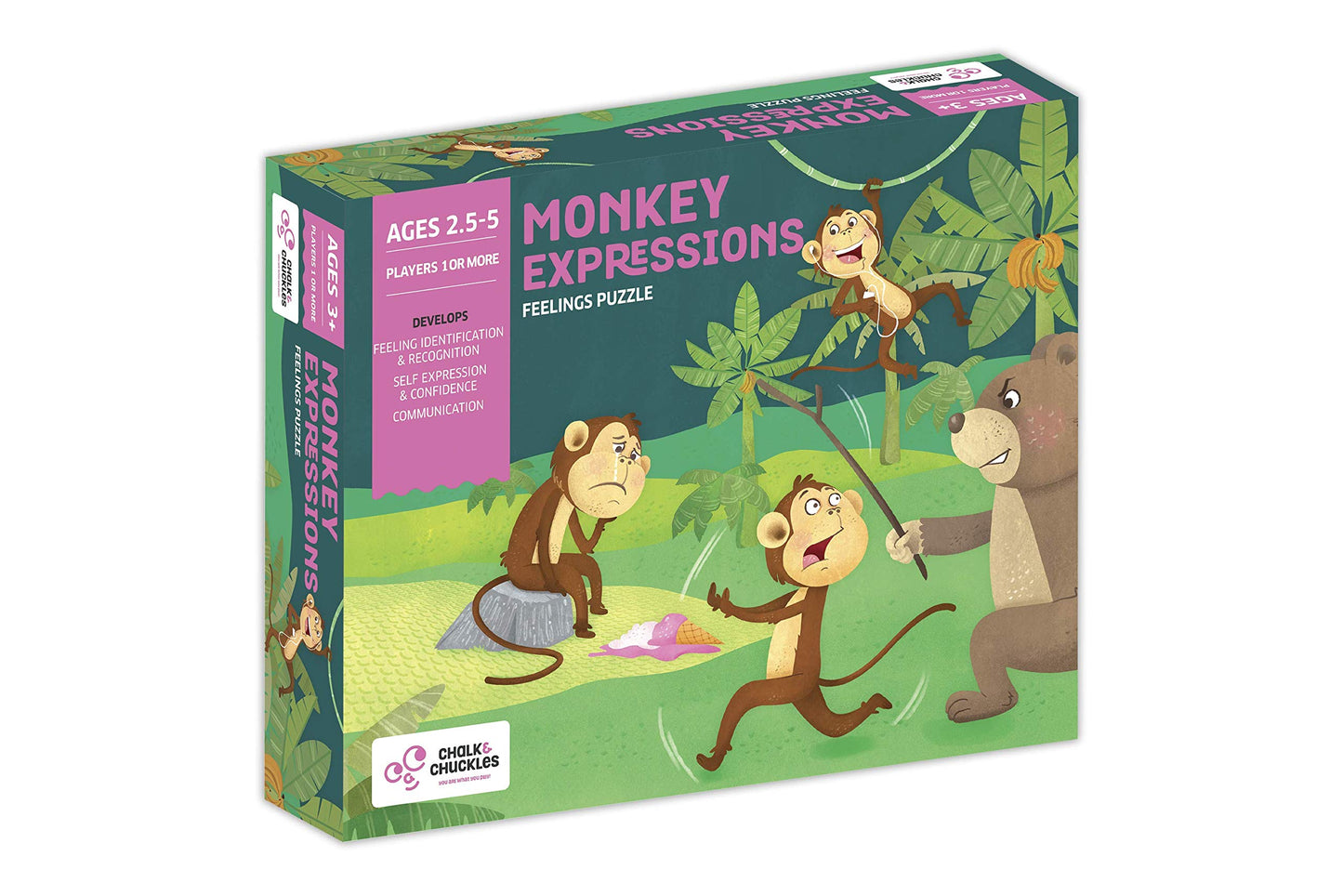 American Educational Products Monkey Expressions Puzzle Game – Magnetic Emotion & Feelings for Kids Ages 3+, Wooden, Model CC-001