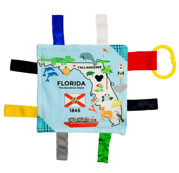 Baby Jack & Co 8X8” Learning Lovey Tag Toys For Babies - Baby Crinkle Toys - Crinkle Toys For Baby - Soft & Safe - Learn Usa State Facts - Ideal Baby Toy Bpa Free W/Stroller Clip (Florida)