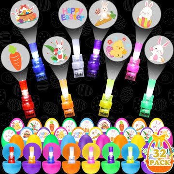 Busoha 32 Pack Easter Eggs Finger Lights - Plastic Easter Eggs Prefilled Basket Stuffers Toys Party Favors Gifts For Kids Teens 