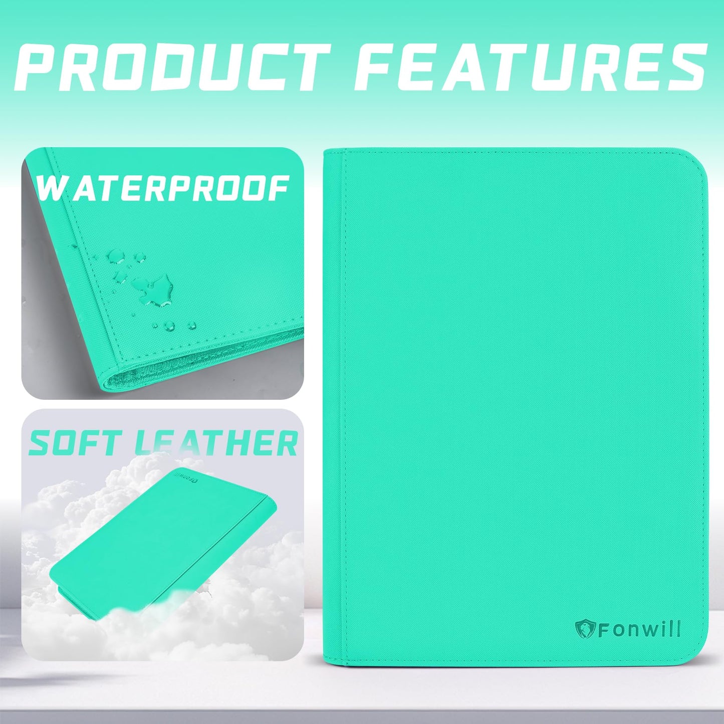 9 Pocket Card Binder  enhanced Zip Trading Card Binder  360 Double Sided Pocket PU Collection Binder  Collector Album  Card Folder for MTG  TCG  Sports Cards  (Cyan)