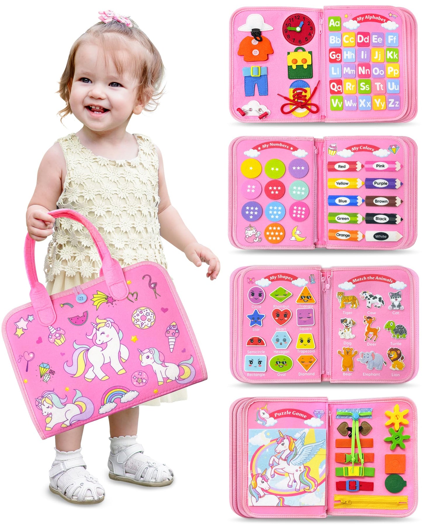 Walenty Toddler Busy Board Montessori Toys For 1 2 3 4 Year Old Girl Birthday Gifts, Busy Book Sensory Learning Toys For Toddler