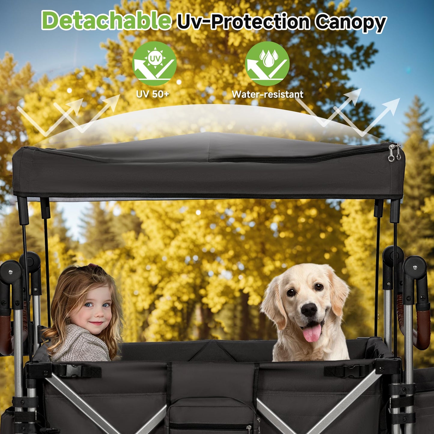 Real Relax Stroller Wagon for 4 Kids, Foldable 4 Seater Wagon Stroller, Kids Wagons with 5-Point Safety Harness, UV-Protection C