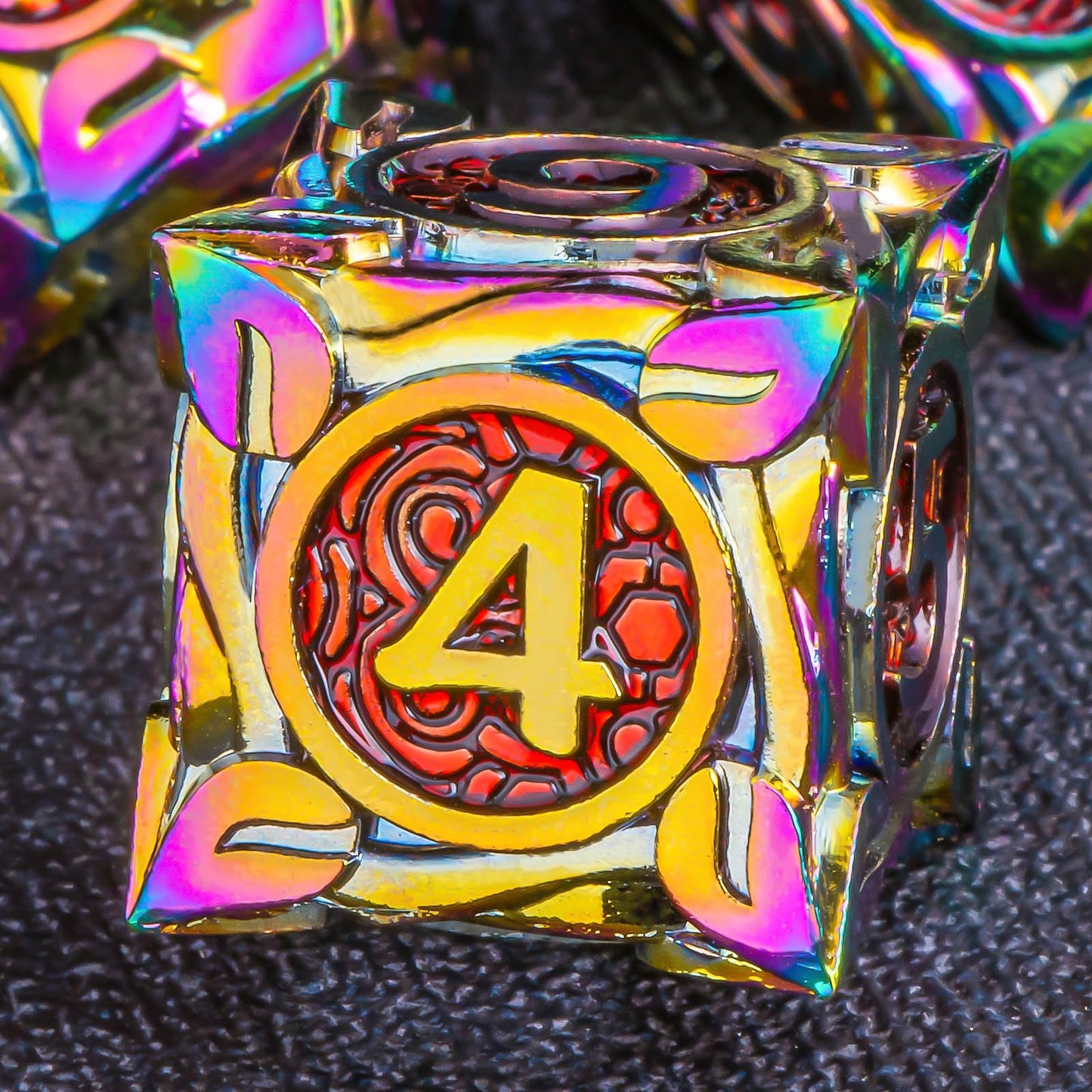 Kerwellsi 7Pcs Polyhedral Metal Dnd Dice Set D&D With Gift Box, Rainbow Red Nature Vines Leaf Dungeons And Dragons Role Playing