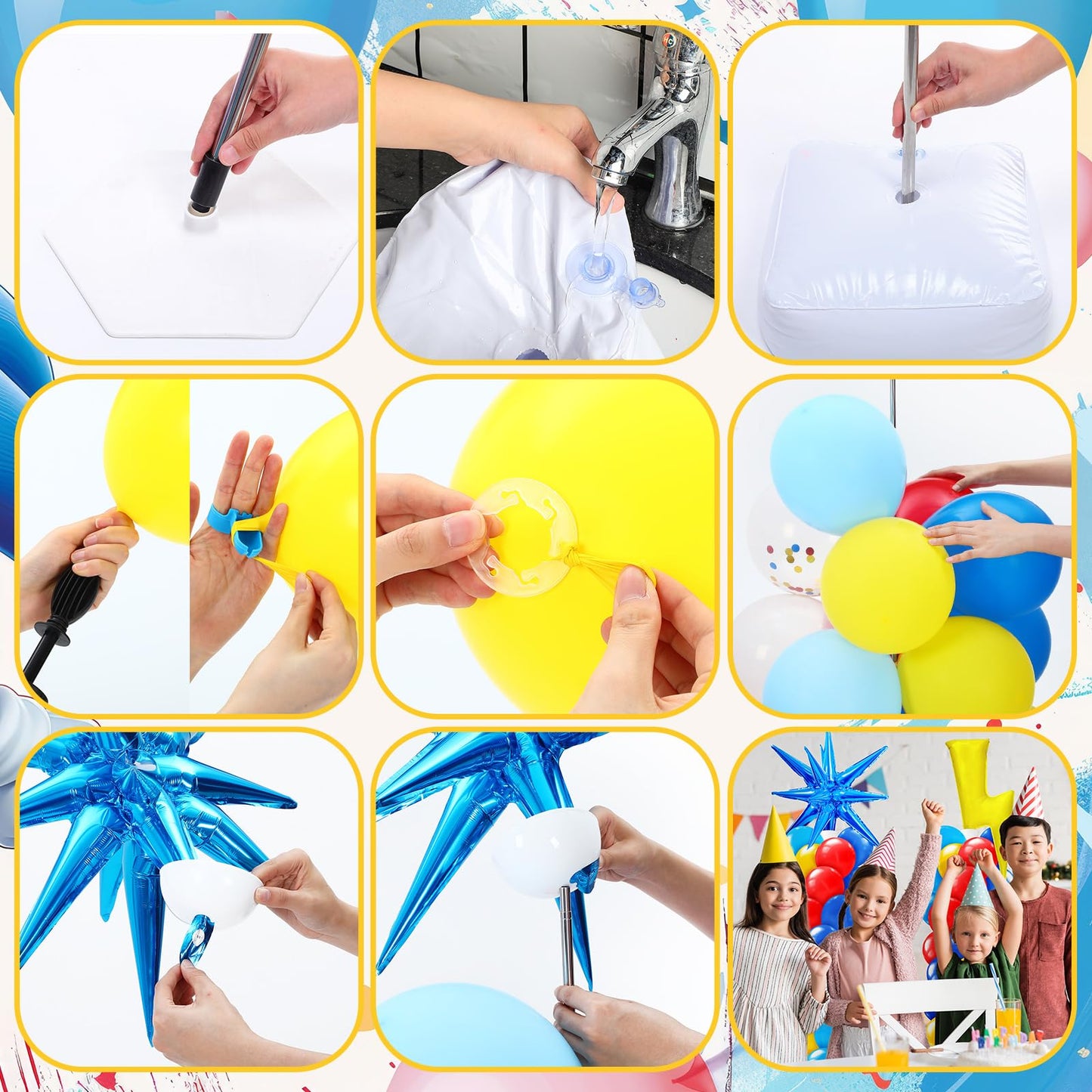 Kasyat Balloon Column Stand Kit - 2 Set Red Blue Yellow with Adjustable Stand for Birthday Party Decorations, Model AU-Kasyat-1739