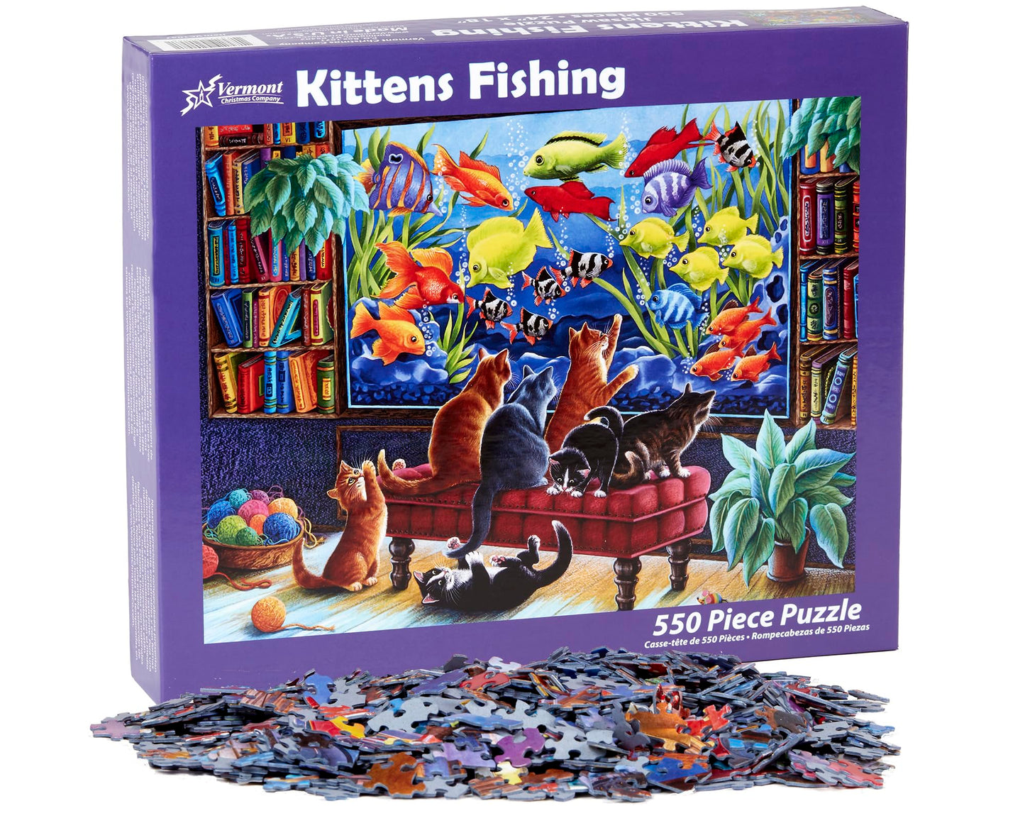 Vermont Christmas Company Kittens Fishing Jigsaw Puzzle 550 Piece