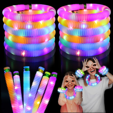 Light Up Pop Fidget Tubes Party Favors For Kids, 12 Pack Glow In The Dark Party Supplies Toddler Sensory Toys, Large Glow Sticks