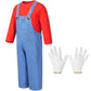 Plumber Costume For Kids Shirt Overalls Glove Boys Halloween Party Cosplay 7-8 Years Red