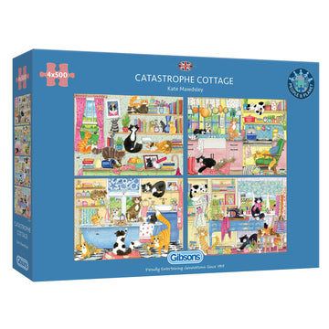 Puzzle By Gibsons - Puzzle: 500 Catastrophe Cottage (4 Puzzles) - 500 X 4 Piece Puzzles For Kids And Adults - Ages 12+