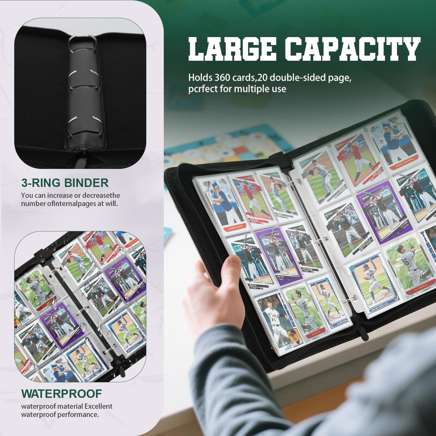 Trading Card Binder with Sleeves 9 Pocket Card Binder enhanced 900 Cards PU Card Collection Binder  Collectible Albums Card Folder for MTG  TCG  Sports Cards (Green Tree)