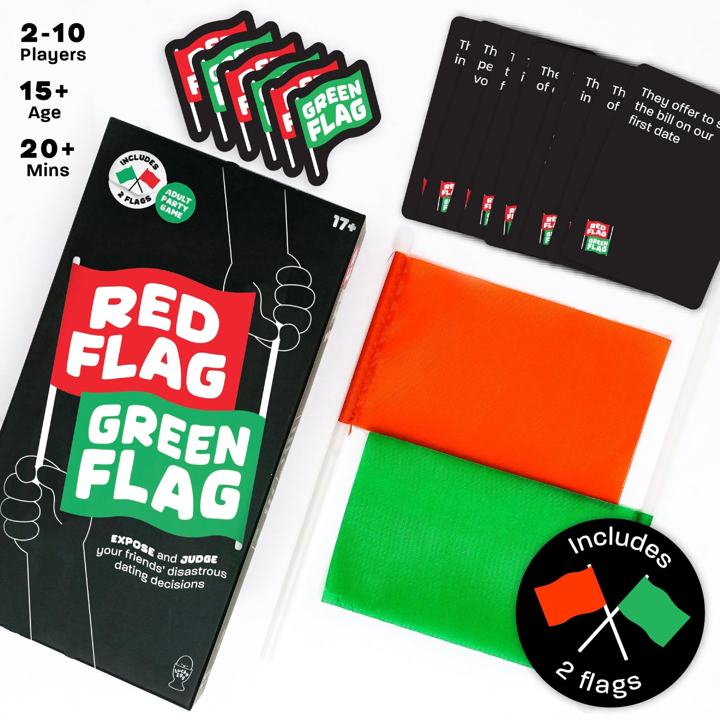 Lucky Egg Party Game - Fun Red Flag Green Flag - 230 Questions - Cardstock - Model LE21 - Black - Adult Game for Friends
