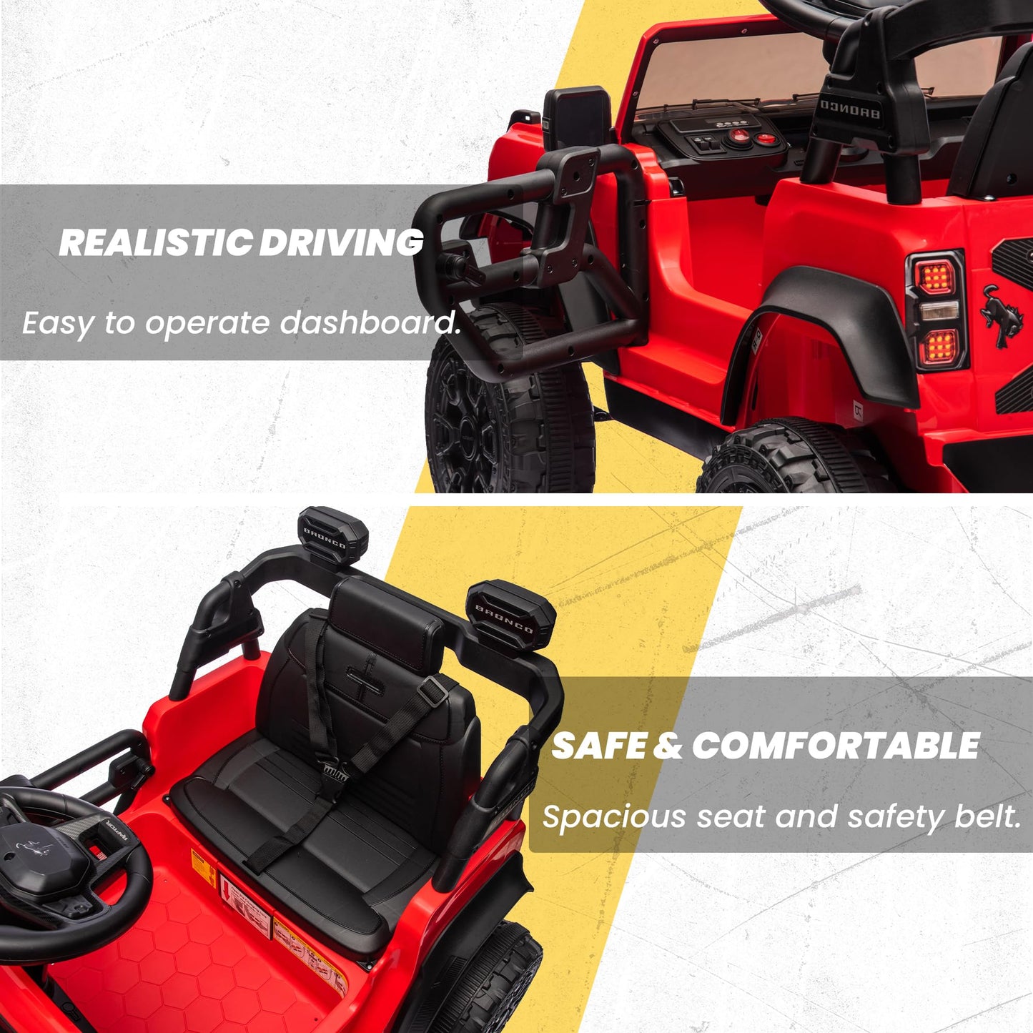 12v Ride On Truck with Remote Control Licensed Ford Bronco Raptor Electric Vehicle for Kids,Toddler Cars to Drive,Sefety Belt,Lo