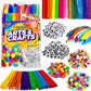 FUNZBO 1200pcs+ Arts & Crafts Supplies for Kids- Craft Kits with Pipe Cleaners, Pom Poms for Crafts, Popsicle Sticks for Craft, 