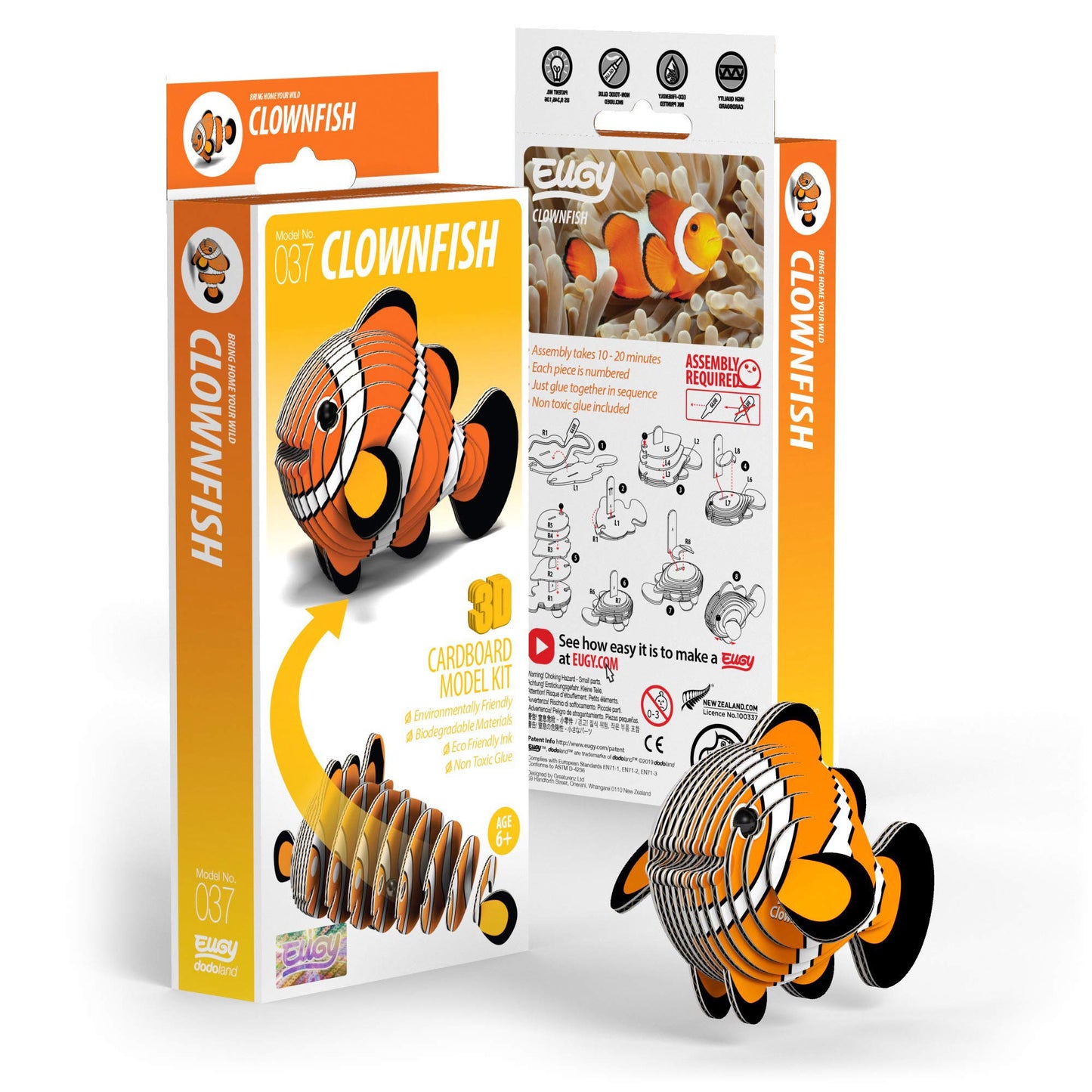 Eugy Clownfish 3D Puzzle, 16 Piece Eco-Friendly Educational Toy Puzzles For Boys, Girls & Kids Ages 6+