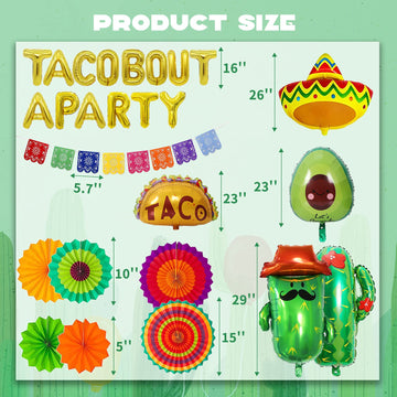 26 Pcs Taco Bout A Party Decoration, Fiesta Party Decorations Include Paper Fans Fiesta Banner Taco Cactus Avocado Sombrero Foil