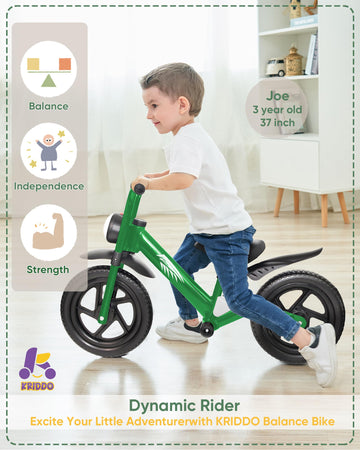 Kriddo Kids Balance Bike For 2-5 Years, With Front Light, Upgraded Tires For All Terrain, Upgraded Bearing For Smooth And Stable