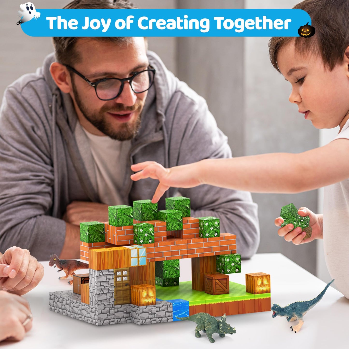 Dulsaera Magnetic Blocks 110Pcs With 6 Animal Toys, Punpkin Building Blocks Set, Toys For Boys & Girls Age 6-8, Stacking Buildin