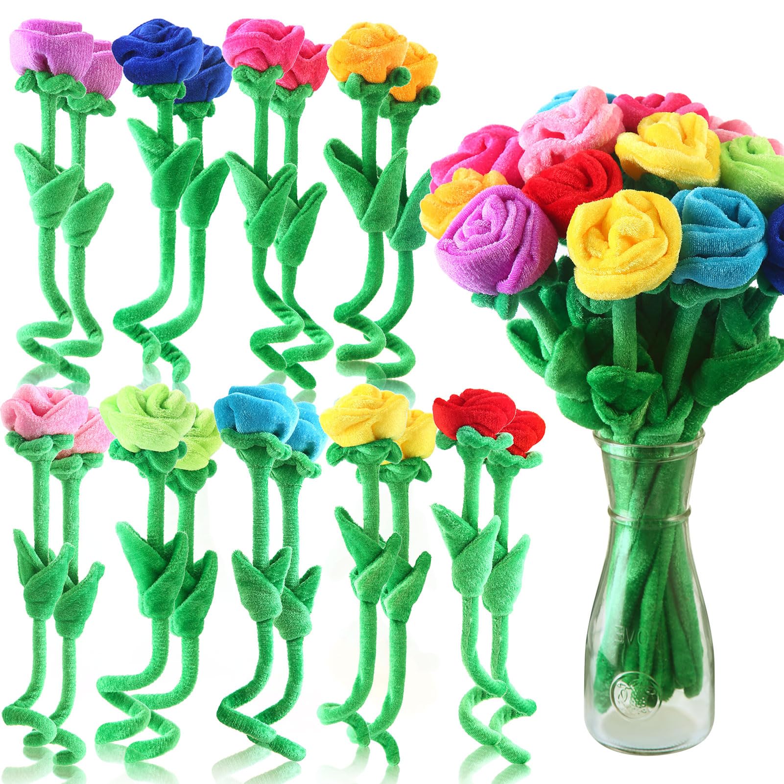 Zjoey 36 Pcs Plush Tulips Flower Stuffed Rose Flower Bendable Stems Plush Bouquet Toy Soft Rose Flower 12.6 Inch For Graduation 