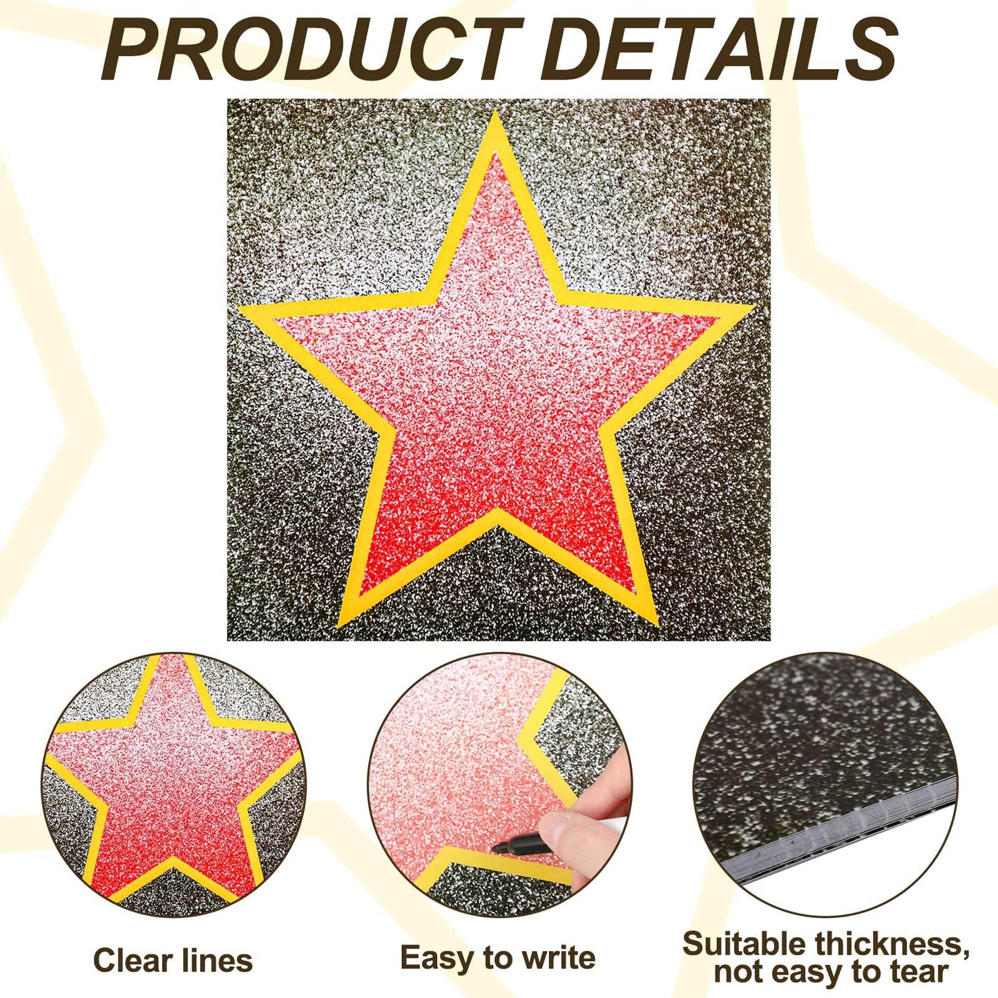 Star Sticker Decor with Black Marker for Movie Theme Red Carpet Oscar Party Decorations(25 Packs)