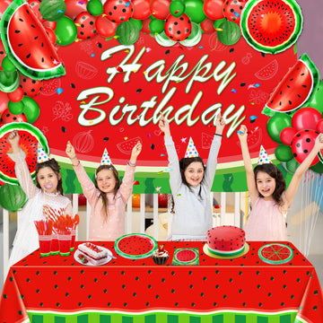LKITMIUT Watermelon Party Supplies Set - 215 Pack Decor with Plates, Balloons, Backdrop, Tablecloth & Napkins for One In A Melon Theme