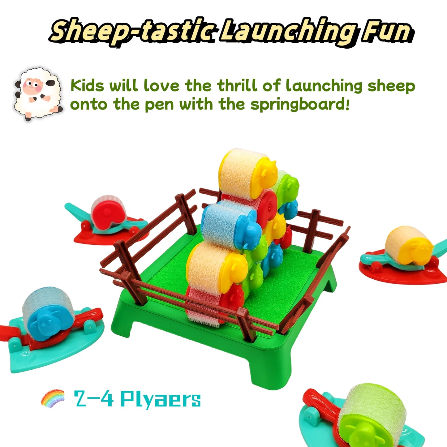Ybgocot Jumping Sheep Board Game - Catapulting Sheep Game for 2-4 Players, Big Size, Plastic, Shooting Sheep, Model 206