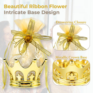 JC HUMMINGBIRD JCHB12 Pieces Fillable Gold Crown with Flower Pouch Party Favors