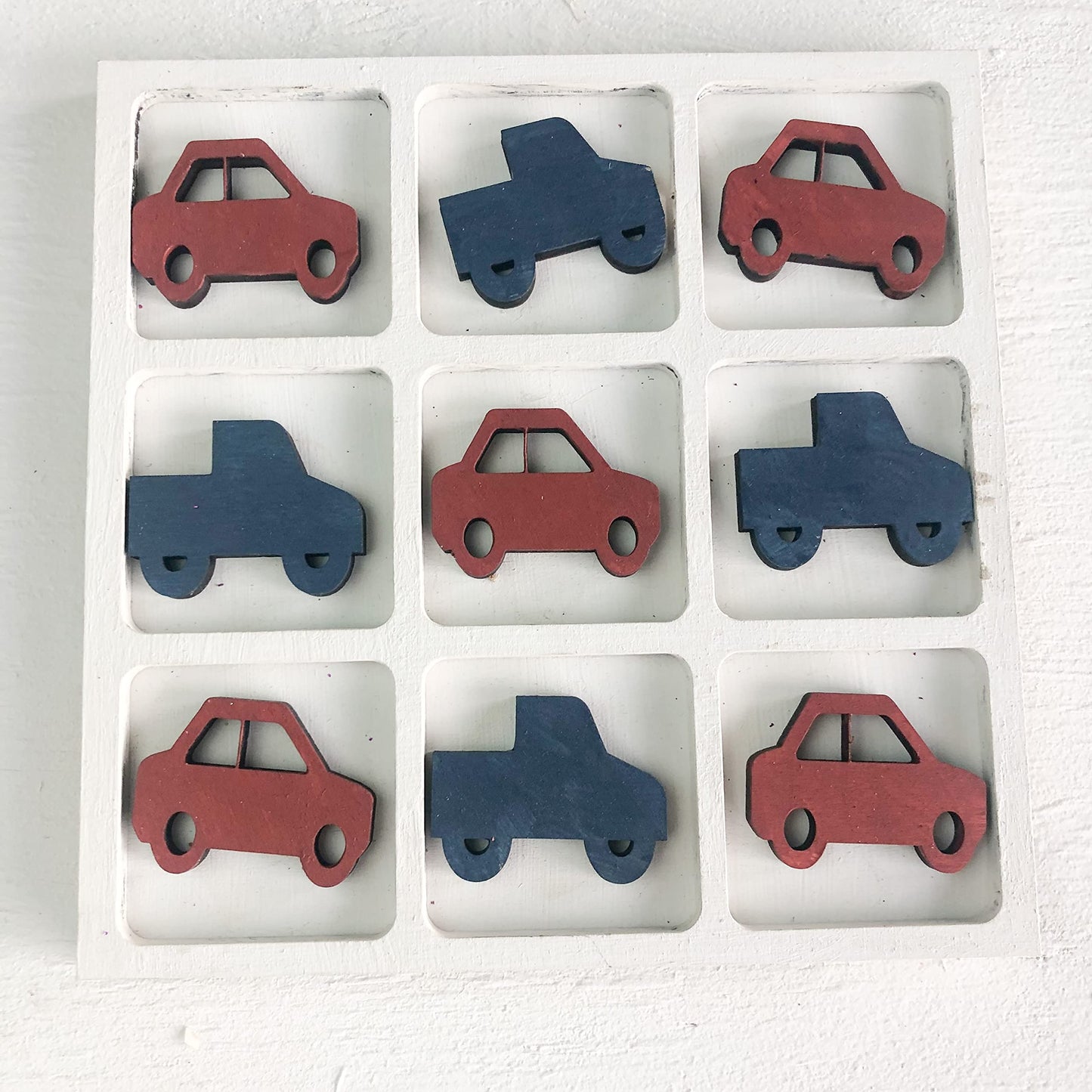 Vroom Themed Tic Tac Toe Board Game, 5X5 Inches Unfinished Wood Diy Painting Craft Kit For Kids With Wooden Cars & Trucks, Avtrb