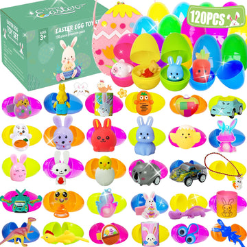 SQZUWIT 120 PCS Prefilled Easter Eggs Filled with Toys Inside for Kids Boys Girls Easter Hunt Basket Stuffers Essentials Fillers