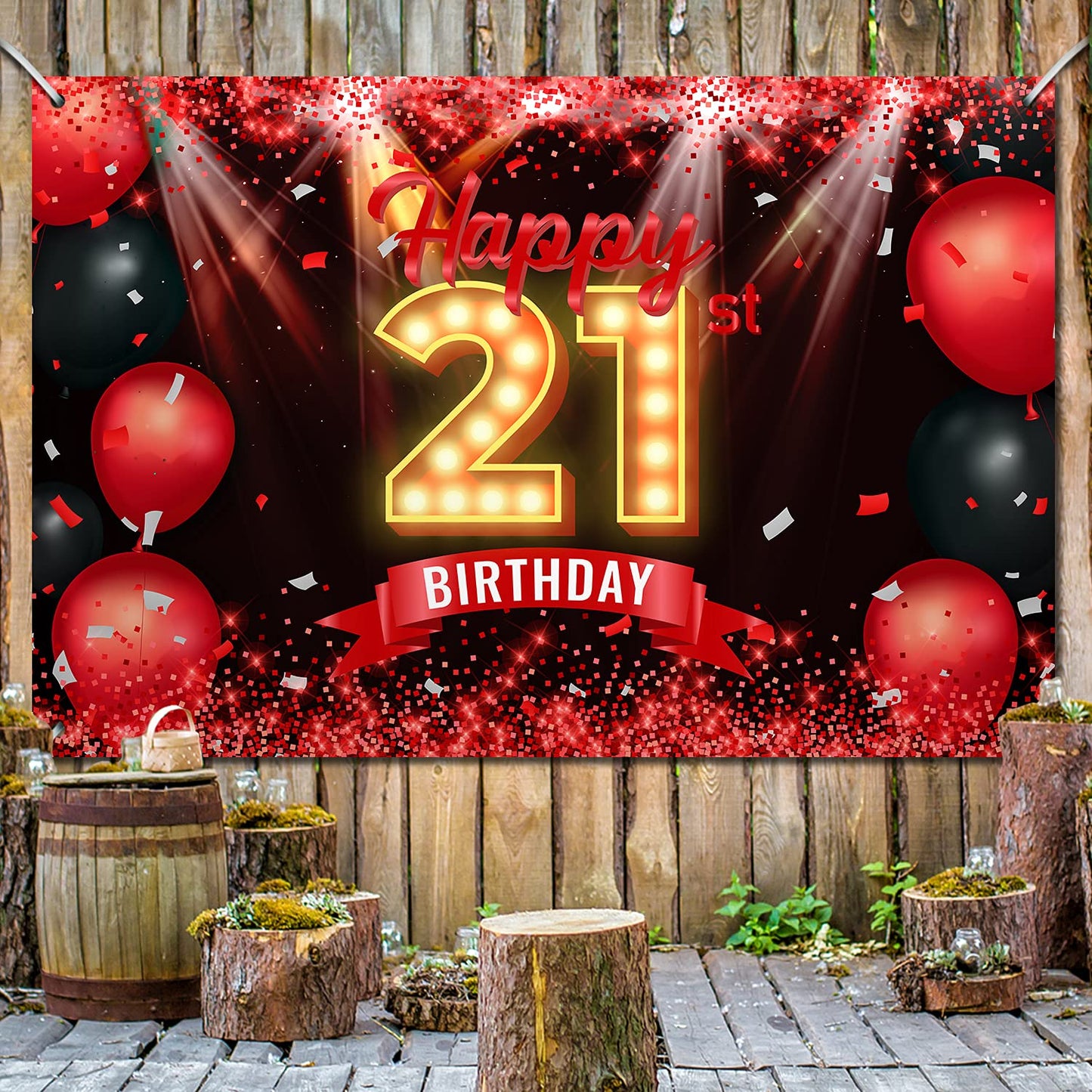 Happy 21St Birthday Banner Backdrop Red And Black 21 Years Old Background Bday Decorations For Girls Boys Women Men Photography Party Supplies Glitter