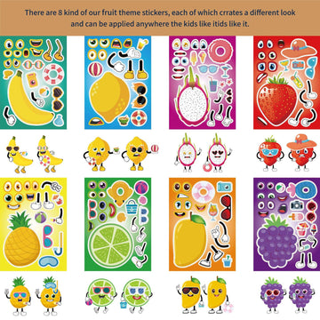 24 Sheets Make Your Own Fruit Stickers Make A Face Stickers For Kids Toddlers With Cartoon Fruit Summer Hawaii Theme Characters