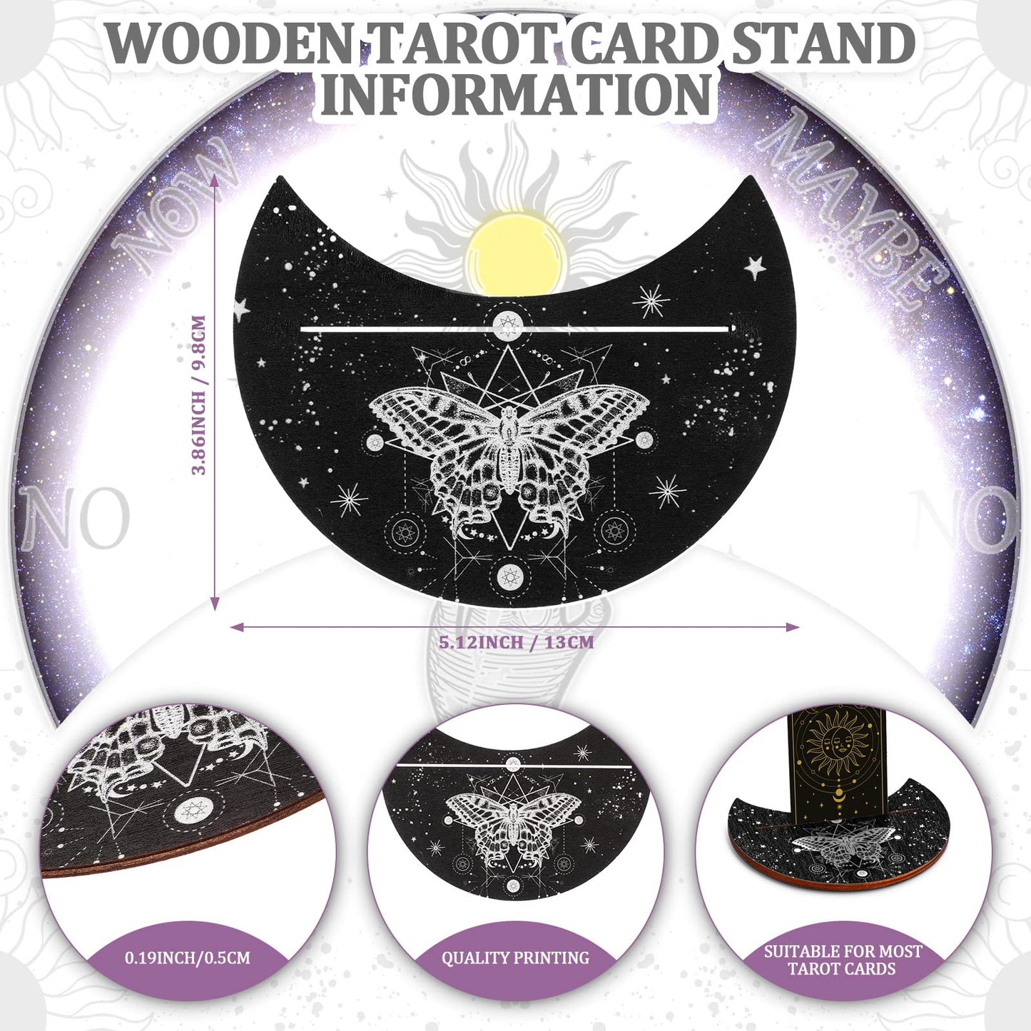 Wooden Tarot Card Case And Wooden Tarot Card Stand Holder, Tarot Cards Box Fortune Telling Trinket Keepsake Box With Pendulum Board Moon Shape Tarot Card Altar Display Stand For Witch (Stylish Style)