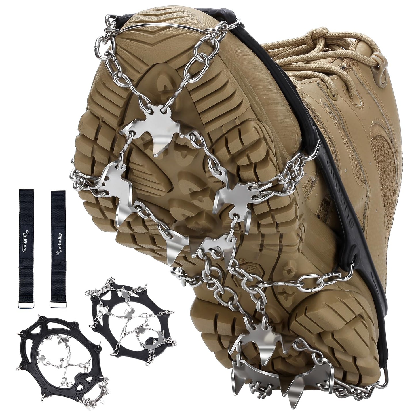 crampons Upgraded 19 Spikes with 304 Stainless Steel chain Ice Snow grips Traction cleats System Safe Protect for Walking, Joggi