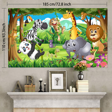Blulu Jungle Safari Backdrop Fabric Safari Animal Backdrop Banner 72.8 X 43.3 Inch Jungle Theme Birthday Decorations Photography Background For Adventure Party Supplies Celebration Props