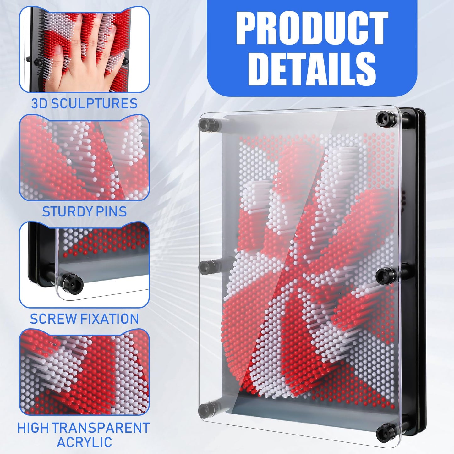Jenaai 2 Pack Large 3D Pin Art Toy 8 x 6 Inch Plastic Pin Art Board Sensory Toy Intellectual Fun Impression Toy for Boys Girls mature-themed Creative Fidgets Christmas Birthday Gifts (Red and Blue Windmill)