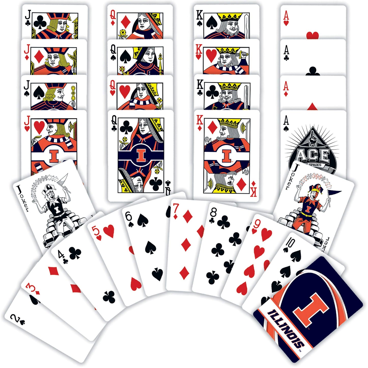 Masterpieces Family Games - Ncaa Illinois Fighting Illini Playing Cards - Officially Licensed Playing Card Deck For Adults, Kids