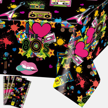 The 80'S Party Tablecloths Plastic Retro Radio Table Covers Rock Rectangle Table Cloths Disposable 1980S Event 80S Hip Hop Disco