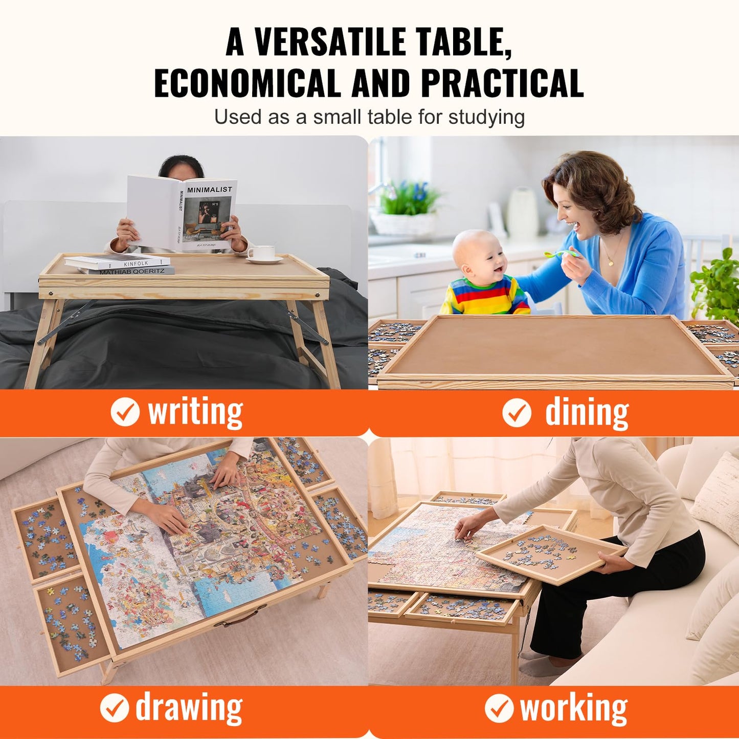Vevor 1500 Piece Puzzle Table With Folding Legs, 4 Drawers And Cover, 32.7''X24.6'' Wooden Jigsaw Puzzle Plateau, Puzzle Accesso