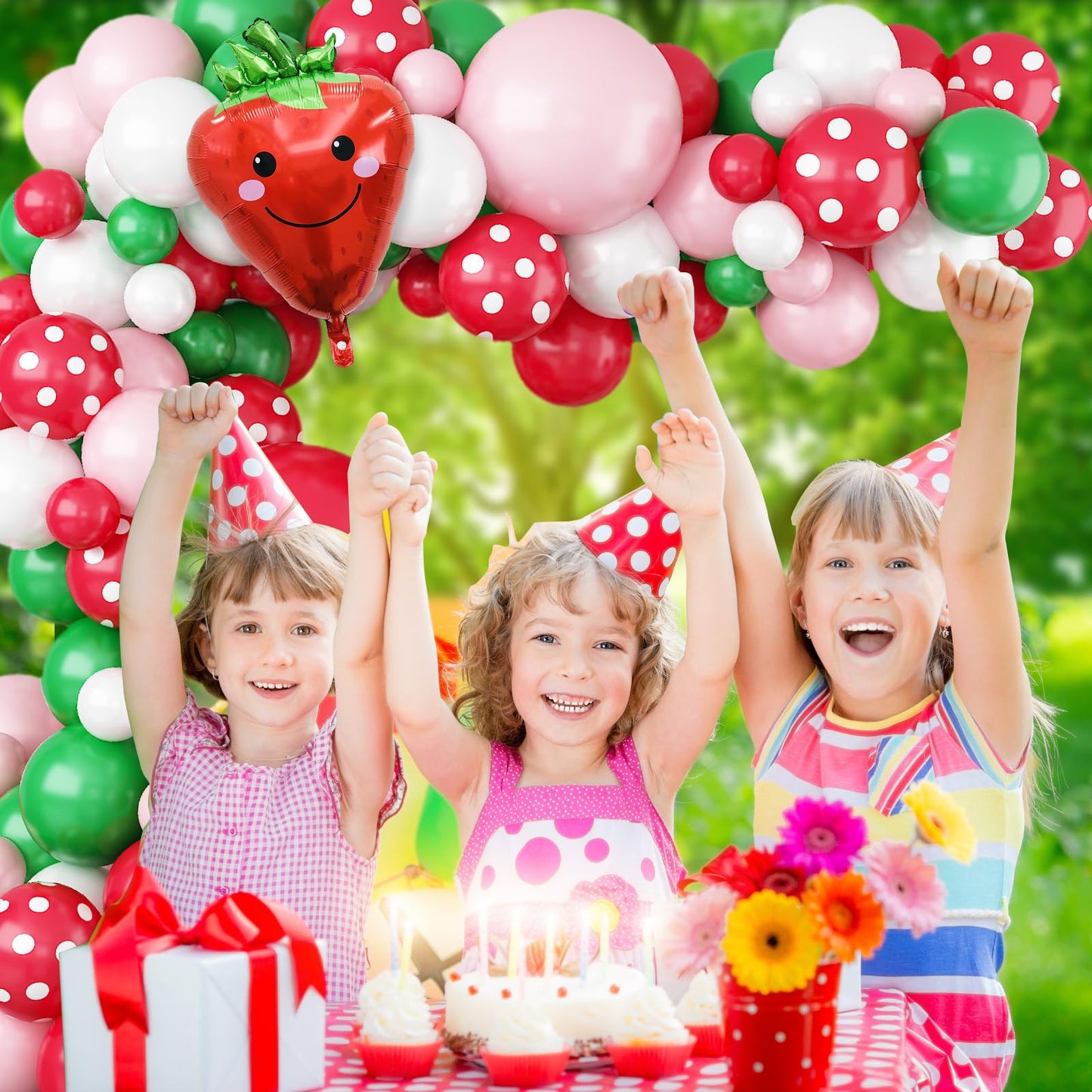 Strawberry Balloon Arch, Strawberry Birthday Party Decoration, Strawberry Decorations Kit With Red Pink Green Balloon Strawberry