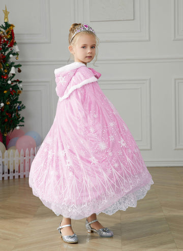 Purfeel Girls Elsa Cape Kids Warm Hooded Cloak Dress Up Princess Cape M 3-6Years
