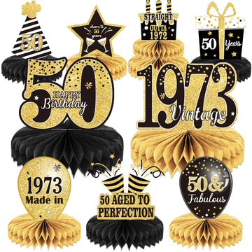 9PCS 50th Birthday decorations 50th birthday Centerpieces for Tables Decorations 2023 Vintage 1973 Honeycomb Table Topper Back i