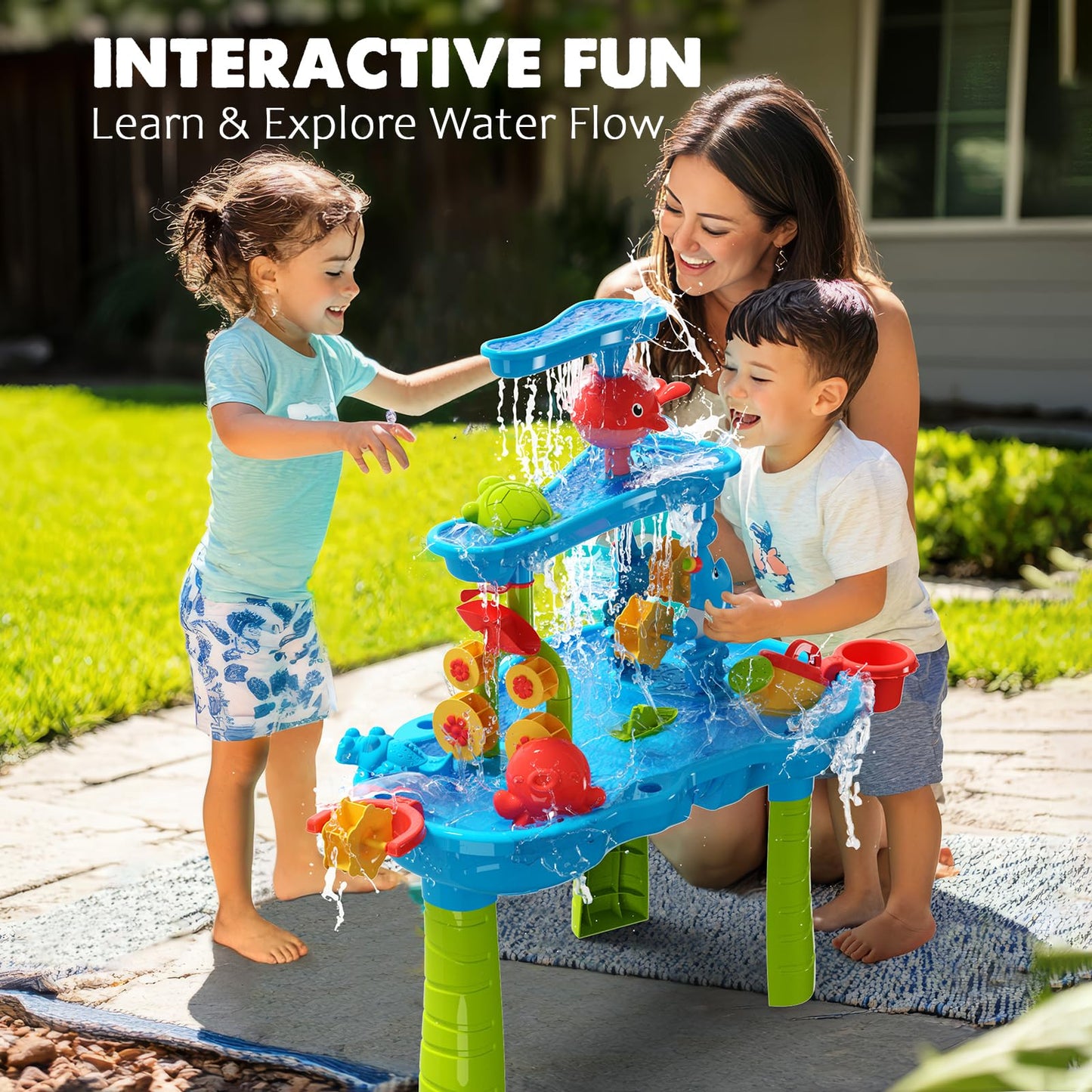 Cozybombwater Table For Toddlers 3-5 | Outdoor Toys Water Play Table, Magnetic Fishing Toy Game Set, Summer Splash Pond Showers