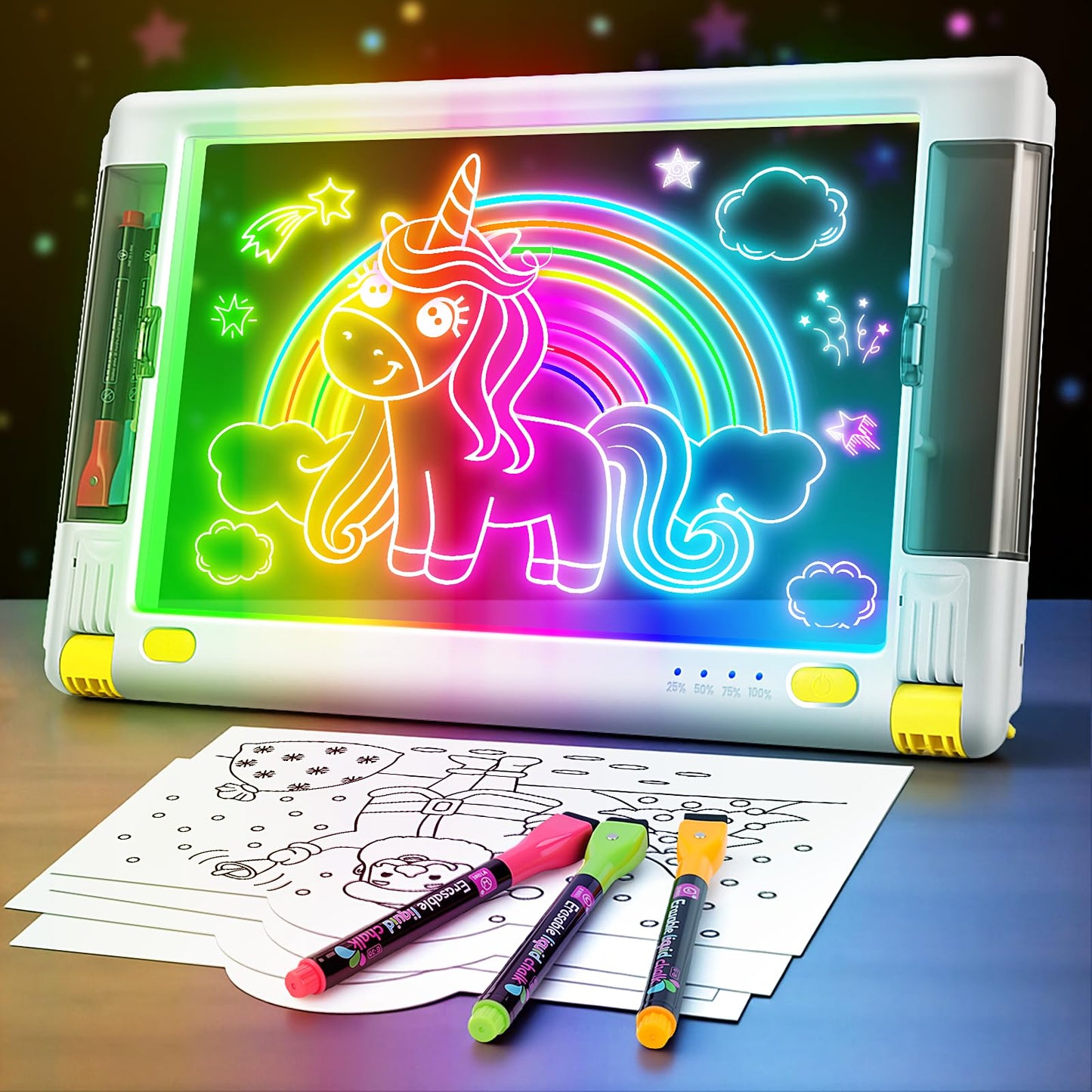 Rechargeable LED Drawing Board, 15 Inch Lumiboard 9-Color Light Modes Neon Art Light Up Writing Tablet Tracing Pad for Kids, Ske