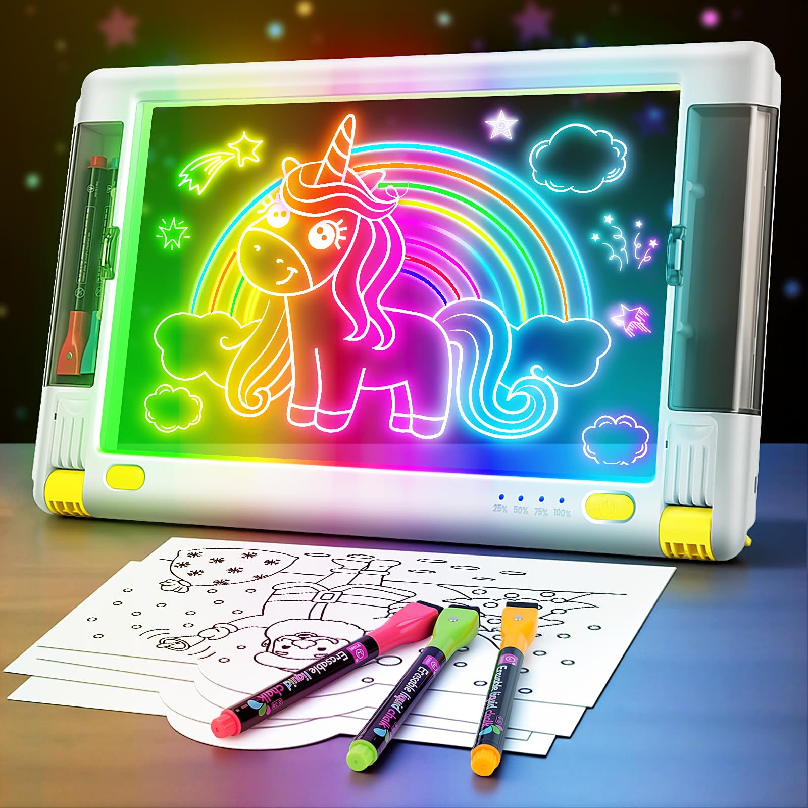 Rechargeable LED Drawing Board, 15 Inch Lumiboard 9-Color Light Modes Neon Art Light Up Writing Tablet Tracing Pad for Kids, Ske