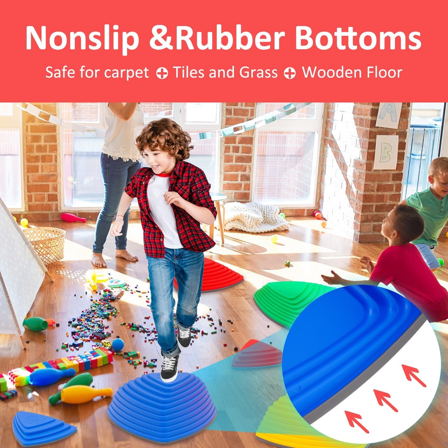 Stepping Stones for Kids 12pcs Anti-skidding Stepping Stones Set Balance Blocks Indoor & Outdoor Obstacle CourseKids Fitness Equ