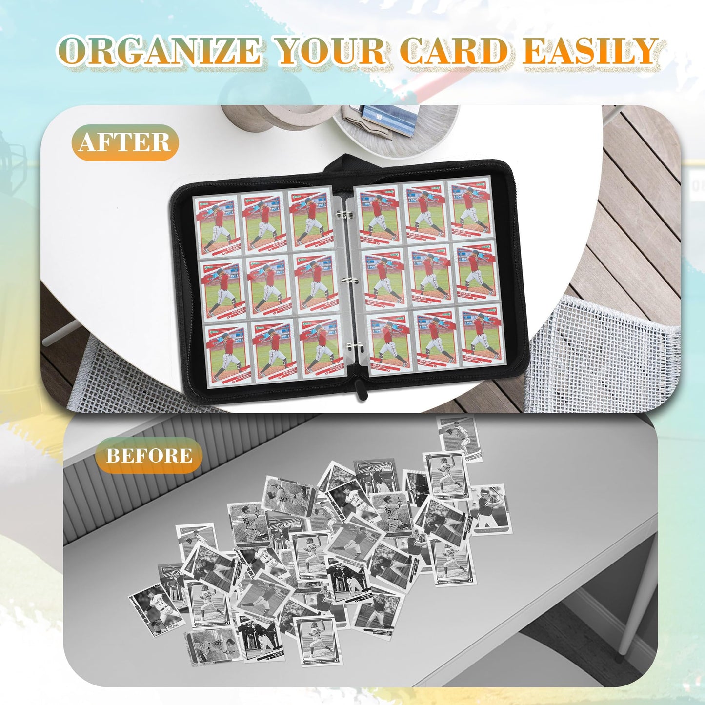 Tcguard 9 Pockets Trading Card Binder With Sleeves Card Organizer, 900 Double Sided Pocket Pu Card Collection Binder, Baseball B