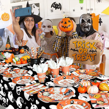 ATFUNSHOP Halloween Tablecloth Plastic 4PACKS 54 X 108 Rectangular Ghost Disposable Table Cover Waterproof Spillproof Table Clot