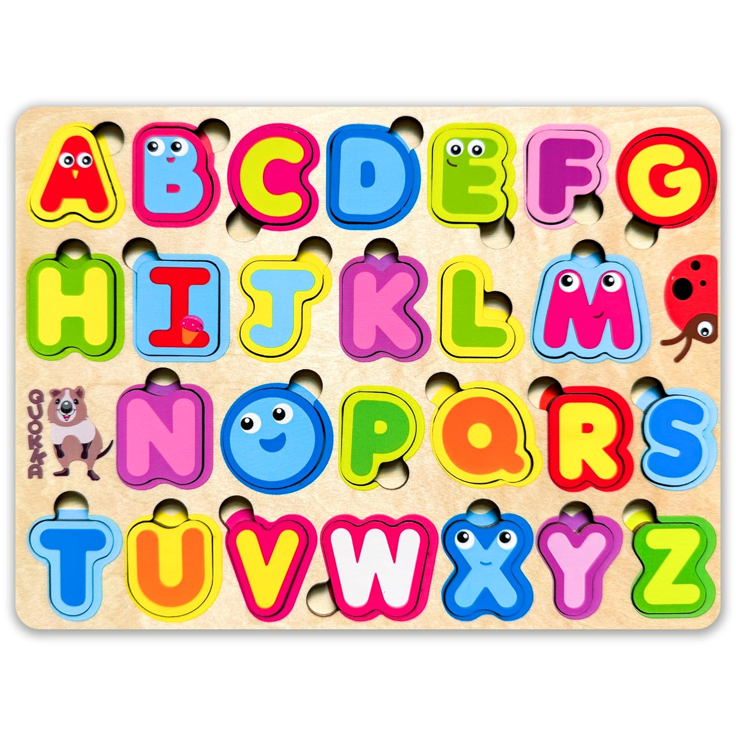 Quokka Montessori Alphabet Puzzle For Toddlers - Educational Wooden Toys For Kids Ages 3-5, Learning Letters And Abc Recognition, Preschool Activity Board For Fine Motor Skills And Learning Activities