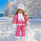 Dreamworld Collections Let It Snow - 7 Piece 18 Inch Doll Outfit - Complete Snowsuit - Pink Snow Pants, Jacket, White Turtleneck, Hat, Scarf, Mittens And Boots - (Doll Not Included)