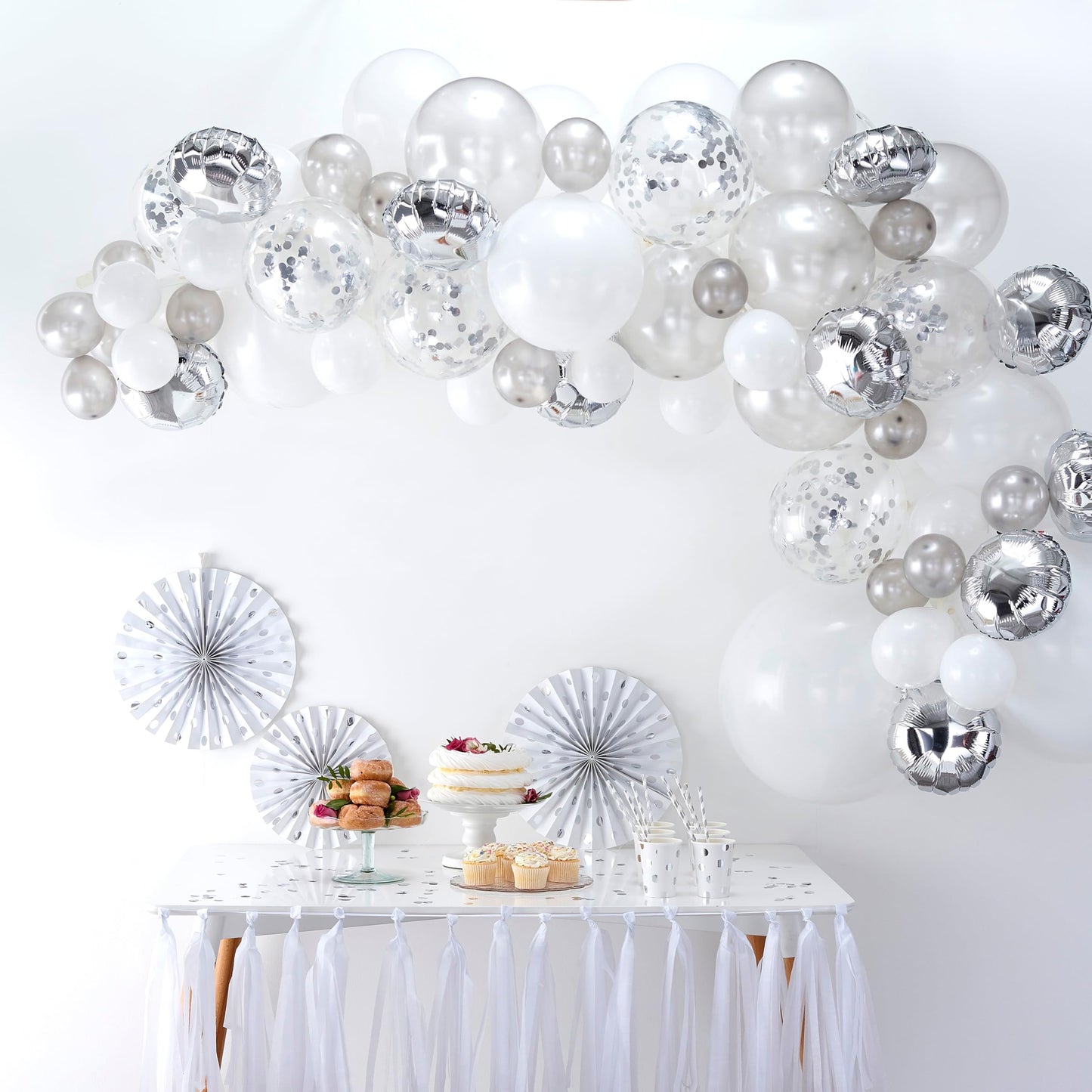 Ginger Ray Silver DIY Balloon Arch Kit - 70 Assorted Pack, Latex & Tissue Paper, 8 x 12 Inch, Perfect for Party Decorations