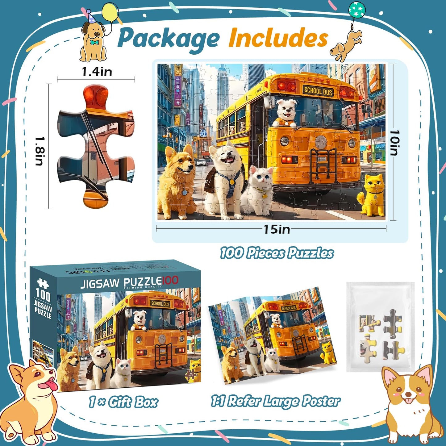 Puzzles for Kids Ages 4-8 100 Piece Puzzles for Kids Dog Cat Puzzle for Kid Ages 4-6 6-8 8-10 Large Piece Jigsaw Puzzle for Children Senior mature-themed Educational Puzzle Toys Preschool Birthday Gifts